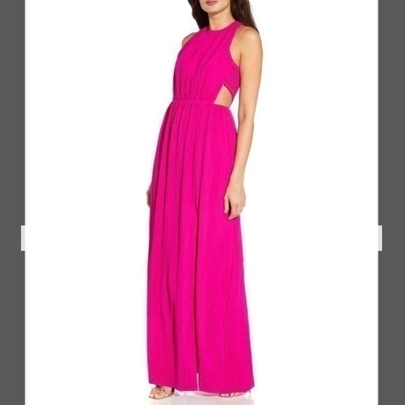 Aidan by Aidan Mattox Dresses & Skirts - Aidan by Aidan Mattox Cutout Halter Pleated Gown in Pink Flame